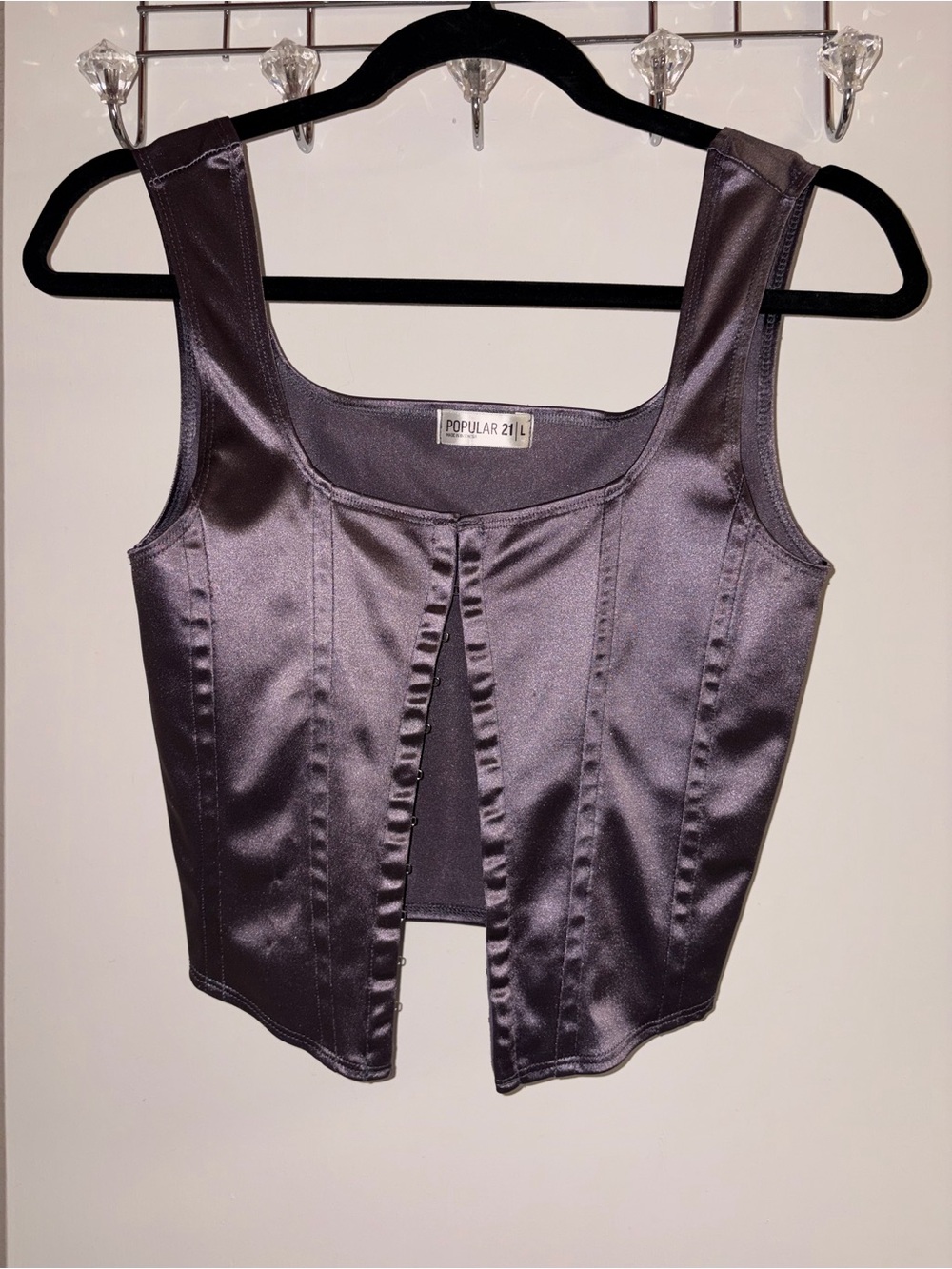 Satin Square-Neck Cropped Tank Top - Plum